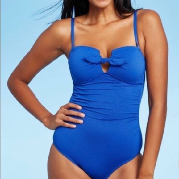 Kona Sol cobalt blue pique Bandau molded cup one piece bathing suit NWT - Picture 1 of 10